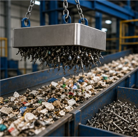 Interação da barra magnética nos separadores magnéticos