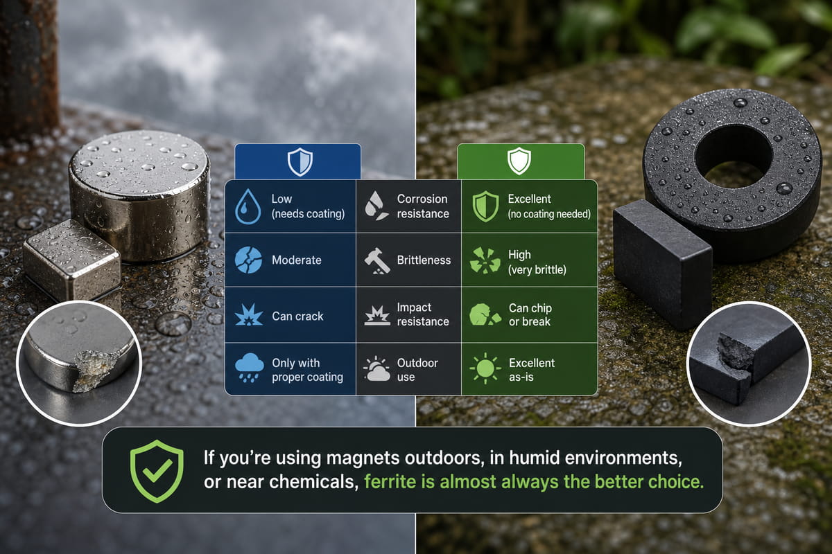 Diferenças em termos de durabilidade e corrosão entre os ímanes de ferrite e os ímanes de neodímio