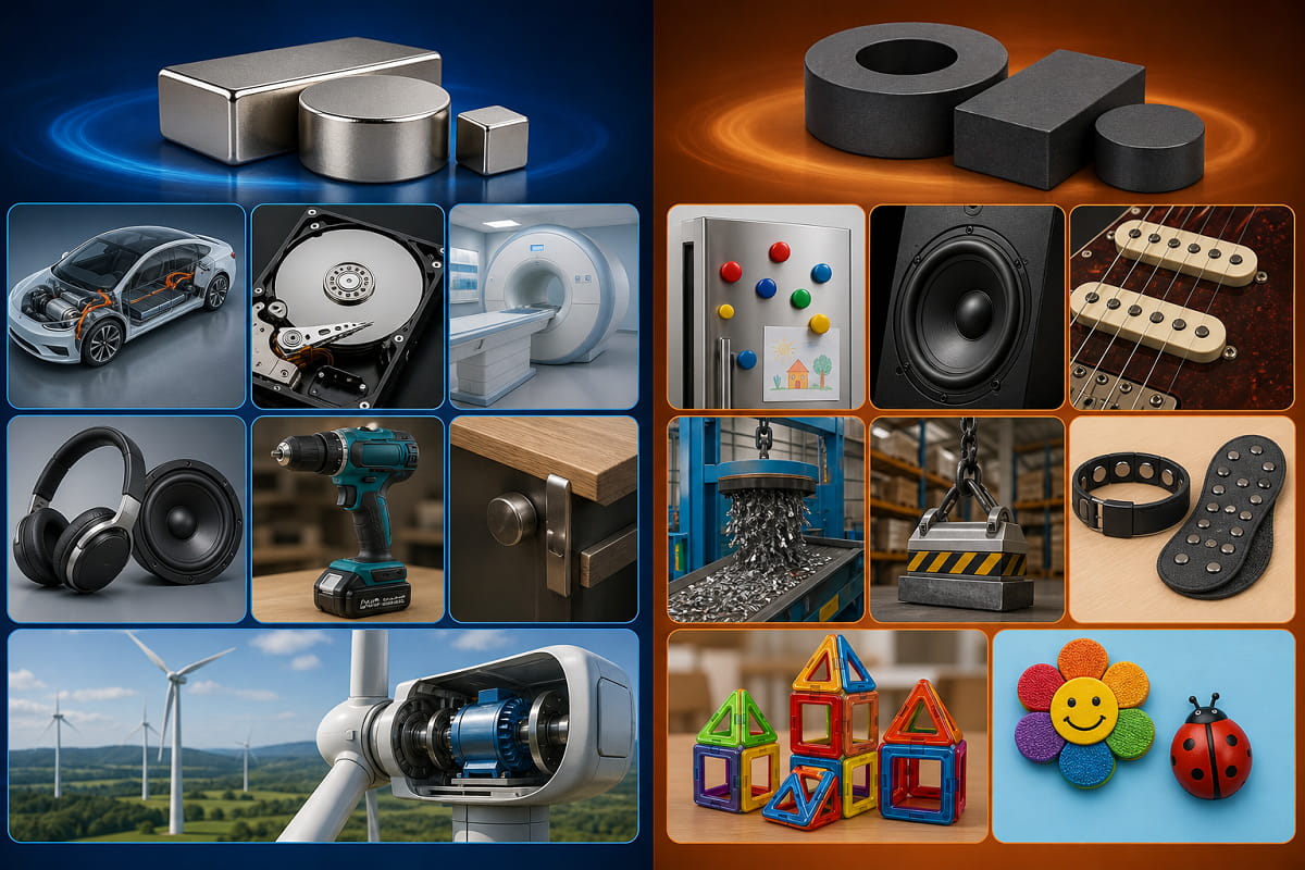 Íman de ferrite vs. íman de neodímio: aplicações no mundo real