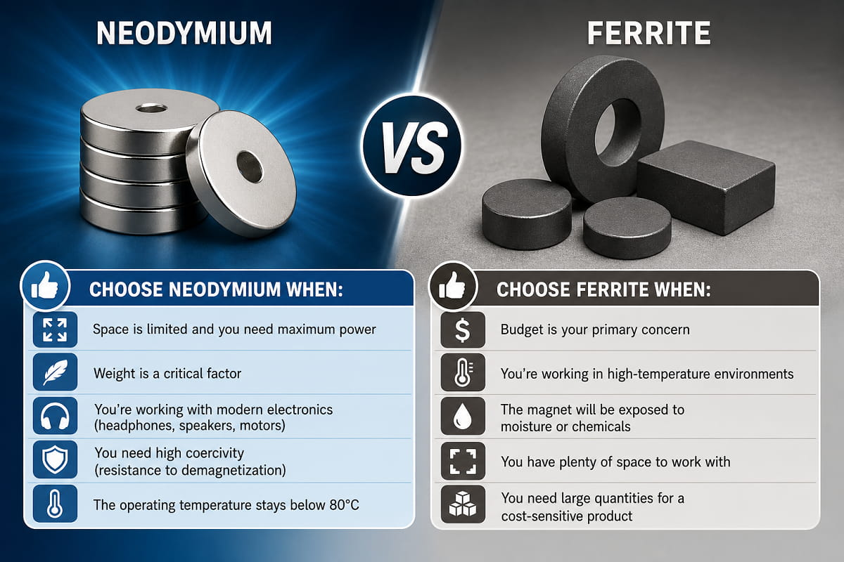 Íman de ferrite vs. neodímio: qual deve escolher?