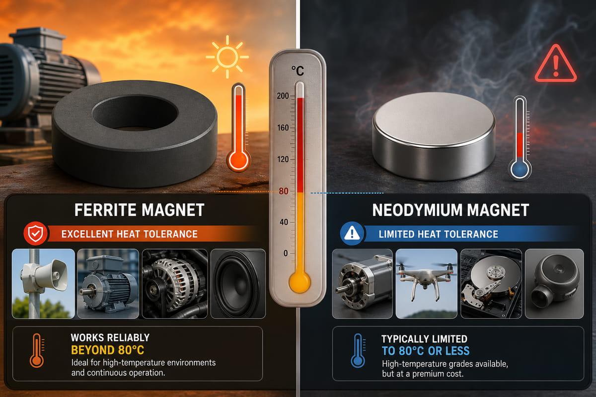Diferença na tolerância ao calor entre o íman de ferrite e o íman de neodímio
