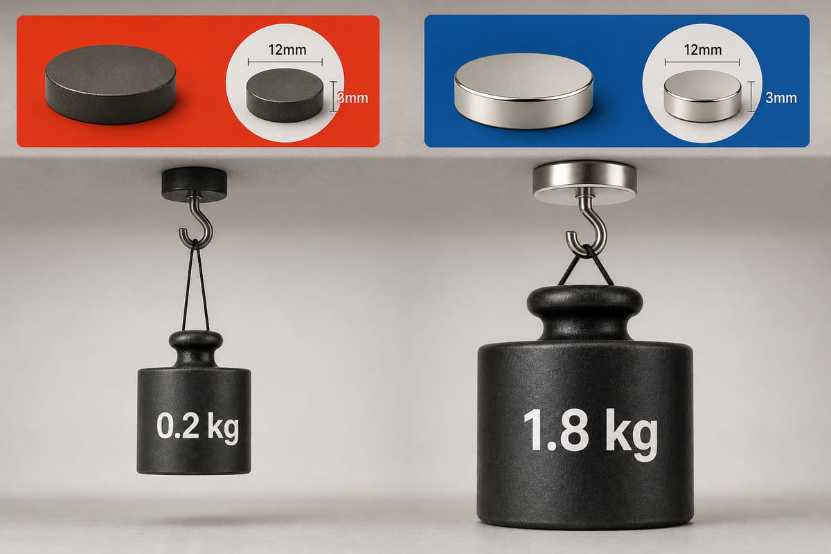 Diferença de potência magnética entre o íman de ferrite e o íman de neodímio