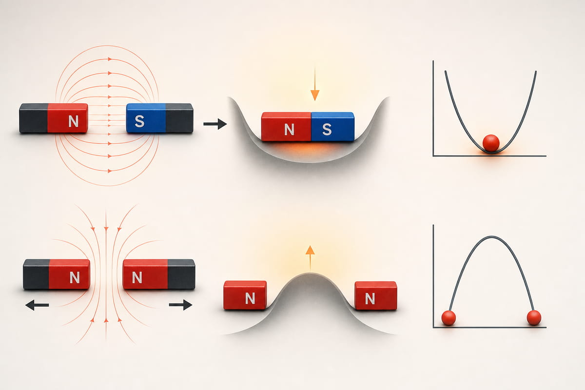 Os ímanes deslocam-se naturalmente para a posição em que têm a menor quantidade de energia armazenada