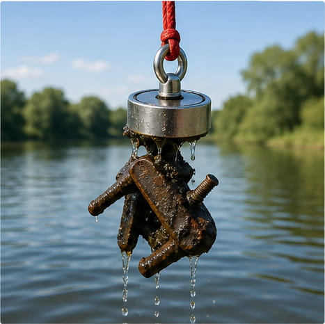 Ímanes de neodímio utilizados na pesca com ímanes