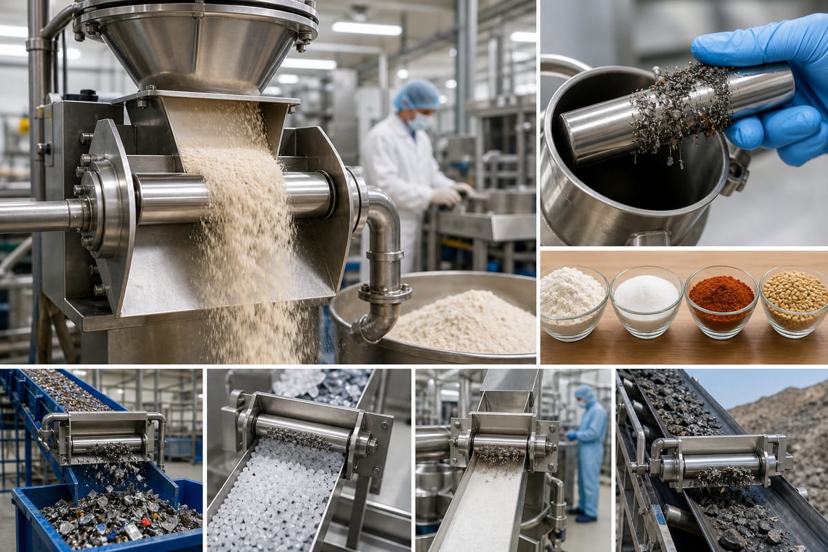 Ímanes em barra utilizados na separação magnética industrial