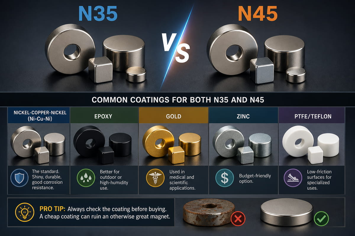Revestimentos para ímanes N35 vs N45