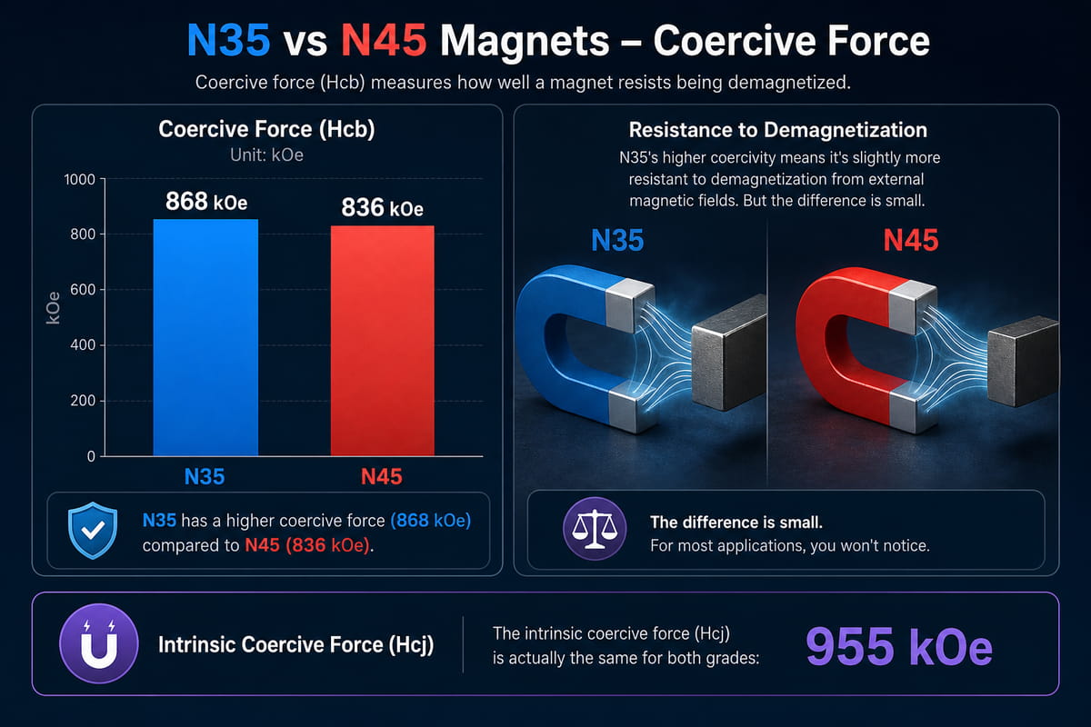 Força coercitiva dos ímanes N35 vs N45