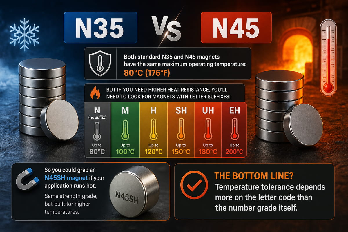 Resistência à temperatura dos ímanes N35 vs N45