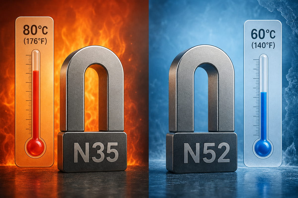 Resistência à temperatura dos ímanes N35 vs N52