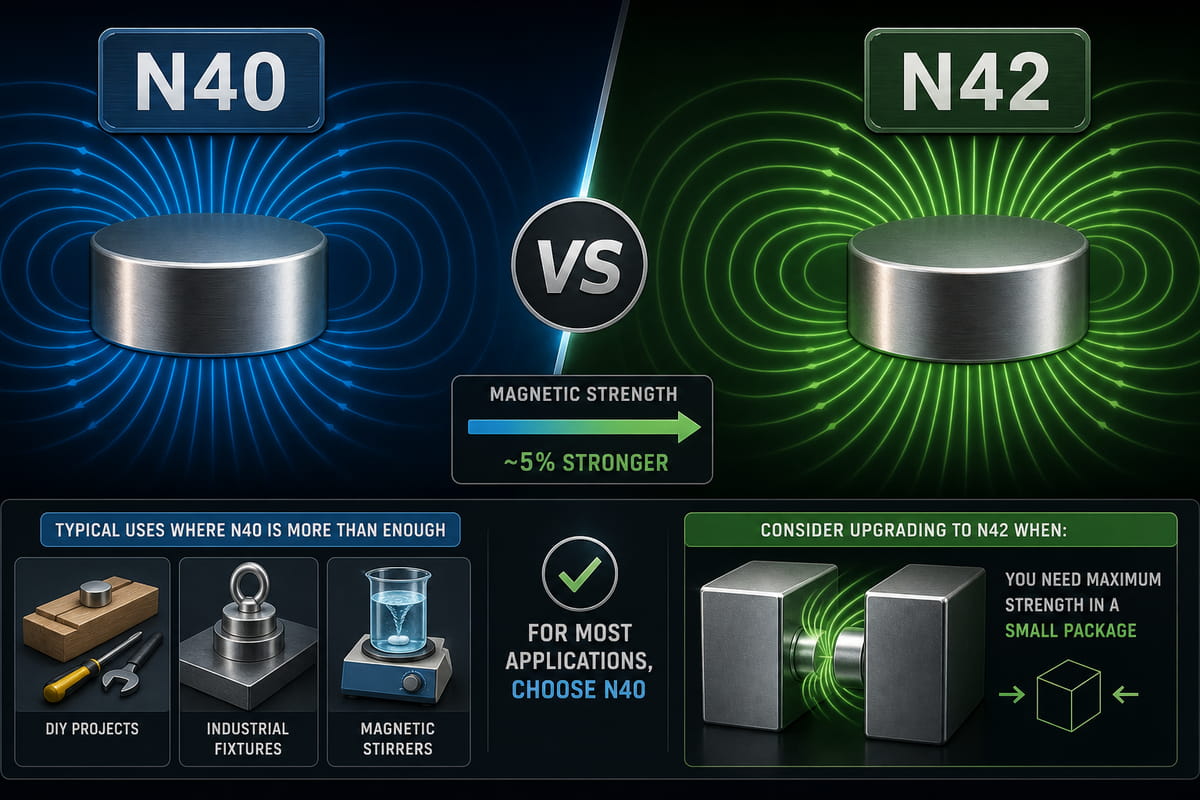 Comparação simples entre os ímanes N40 e N42