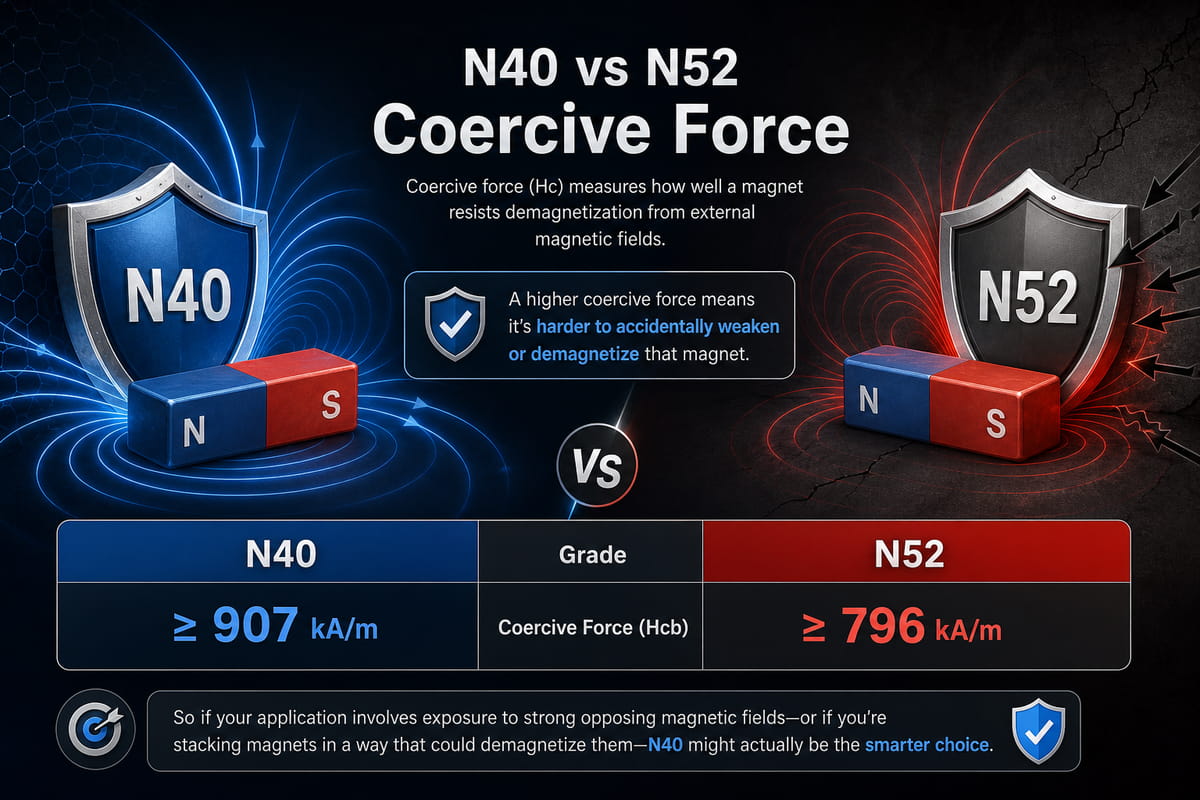 Força coercitiva dos ímanes N40 vs N52