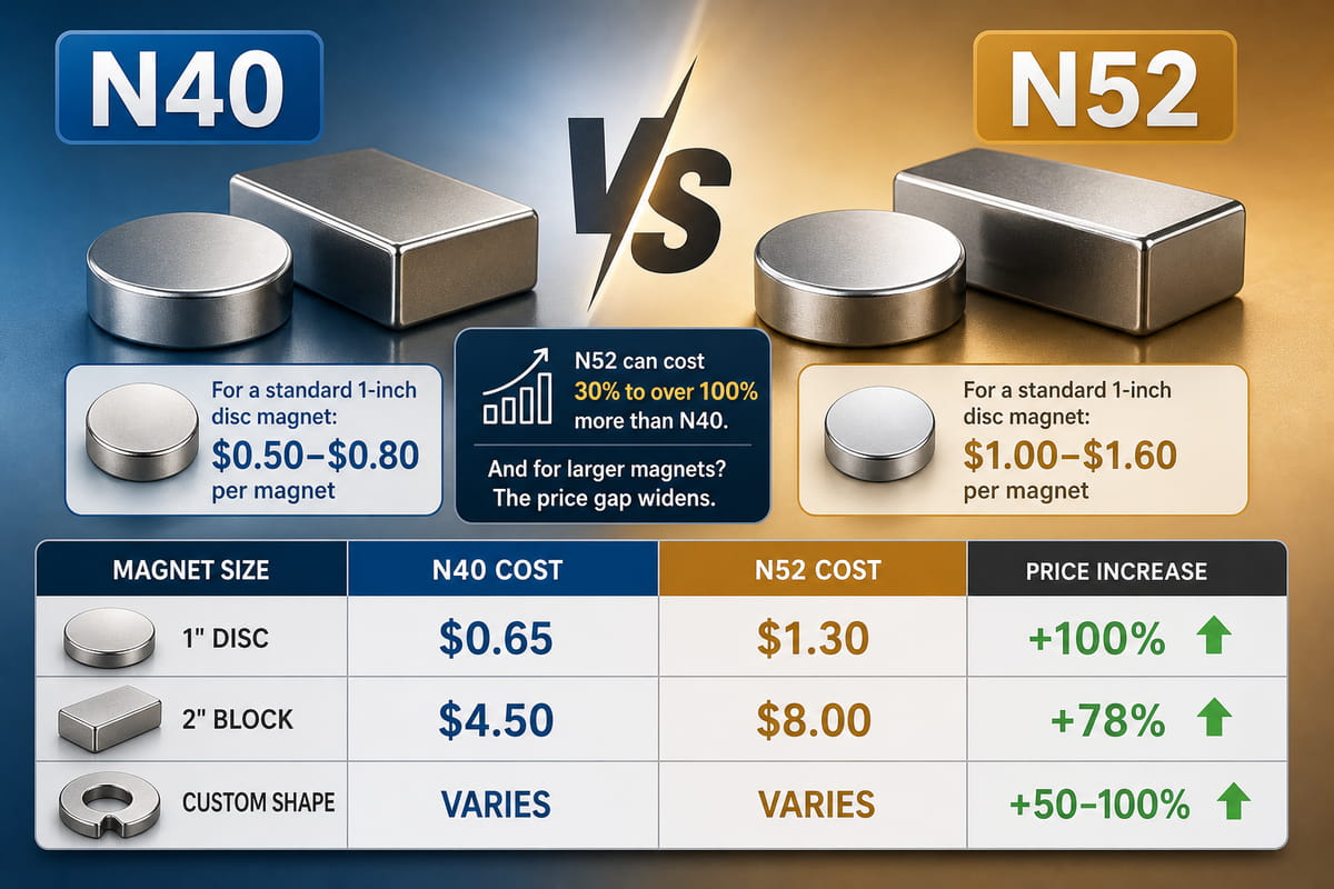 Preço dos ímanes N40 vs N52