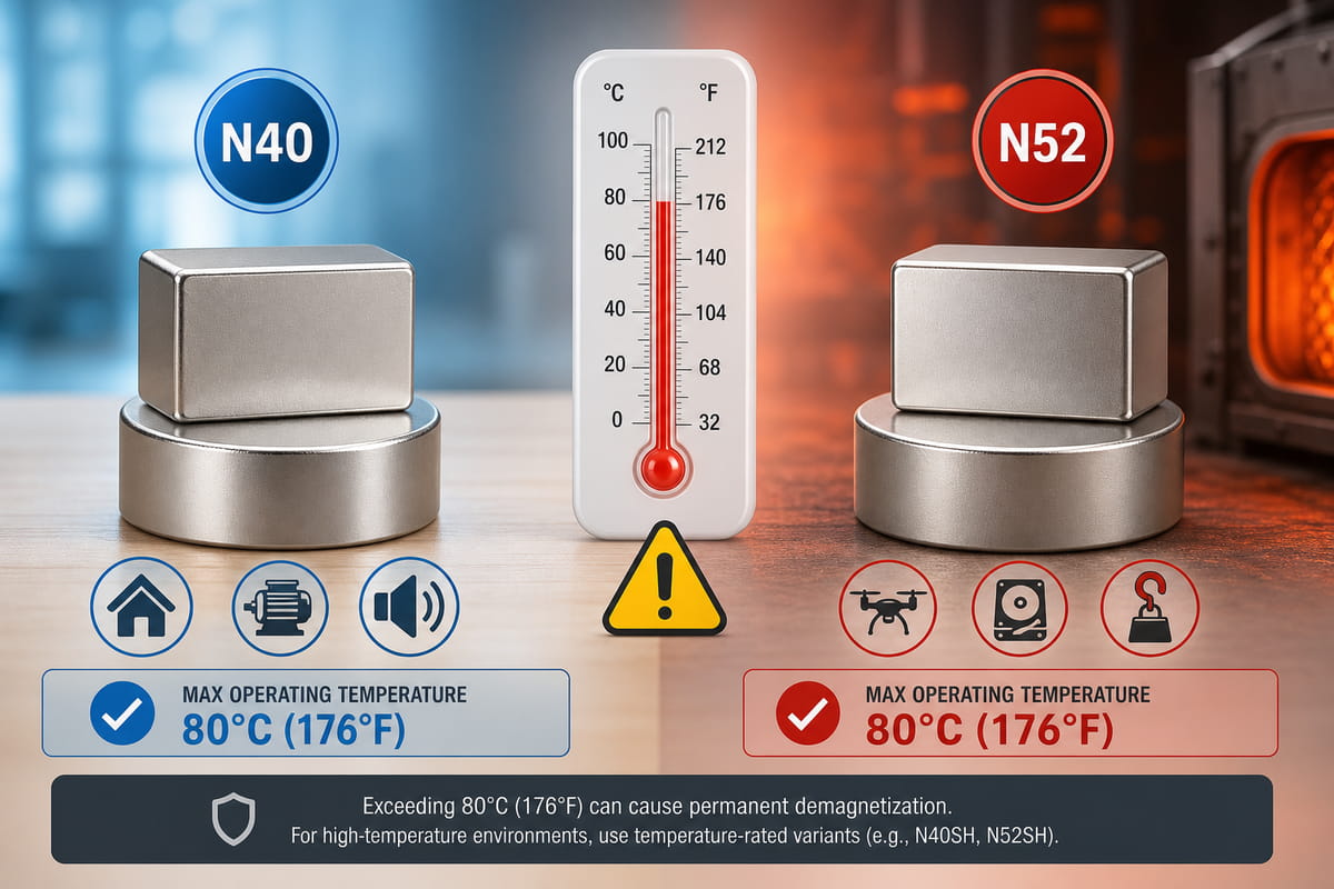 Temperatura dos ímanes N40 vs N52