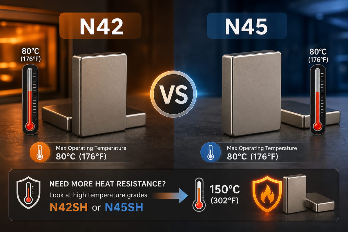 Tolerância à temperatura dos ímanes N42 vs N45