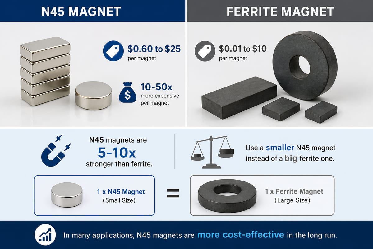 Custo do íman N45 em comparação com o íman de ferrite