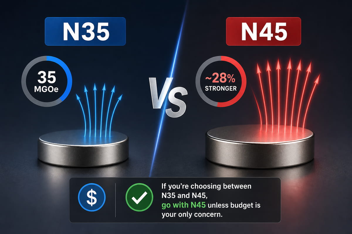 Comparação simples entre os ímanes N45 e N35