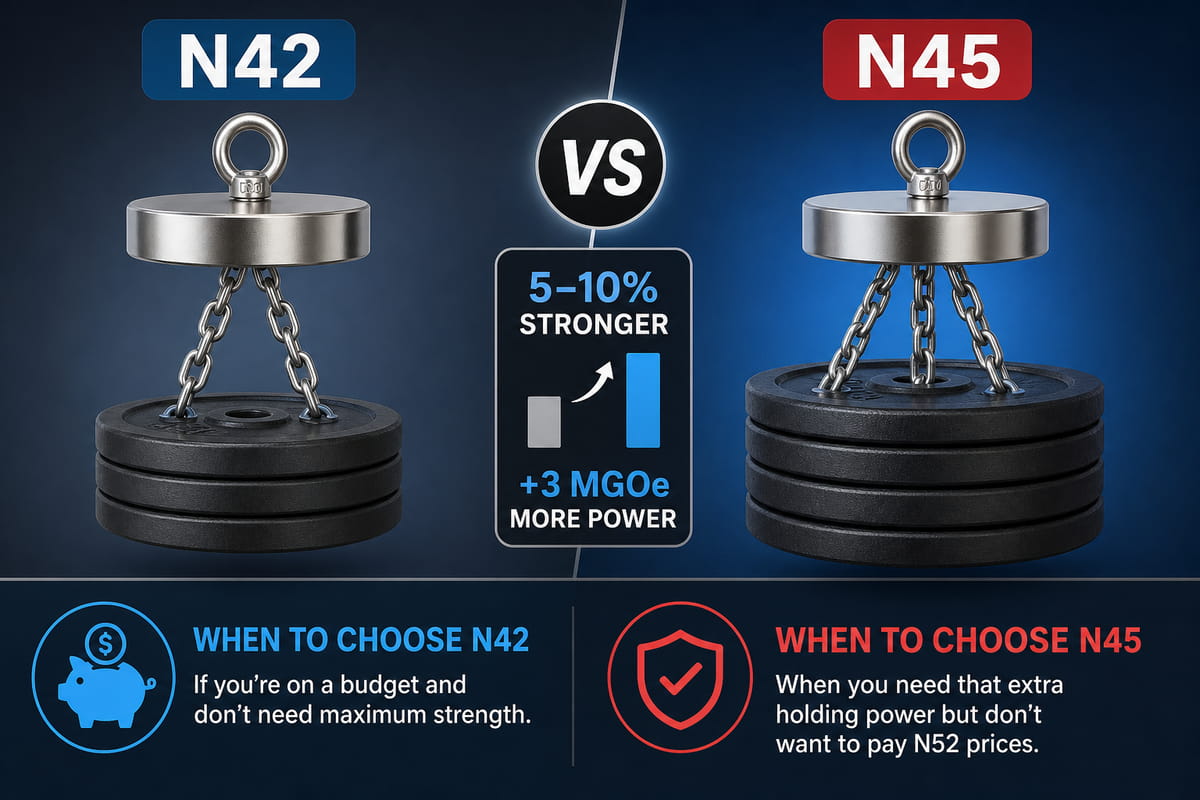 Comparação simples entre os ímanes N45 e N42