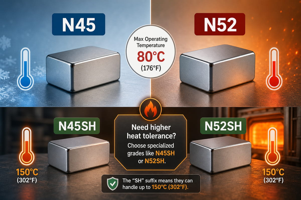 Resistência à temperatura dos ímanes N45 vs N52