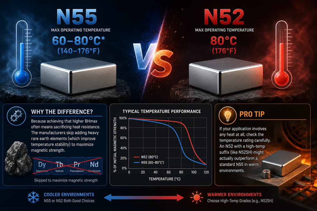 Tolerância à temperatura dos ímanes N55 vs N52